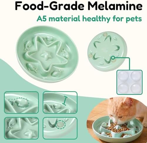 2 Pcs Cat Slow Feeder Bowl – Whisker Friendly Melamine Puzzle Feeding Cat Bowl for Slow Eating – Wet & Dry Food – Dishwasher Safe, Lightweight, Non-Slip (Ocean Mist + Seafoam Green, 6.3'') - Image 4