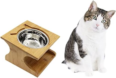 Cat Bowls Pet Dining Table with Raised Slope Wooden Stand Elevated Pet Bowls with Oblique Stand for More Comfortable Eating for Cats, Dogs, Kitten and Puppy (1 Bowl, Steel) - Image 6