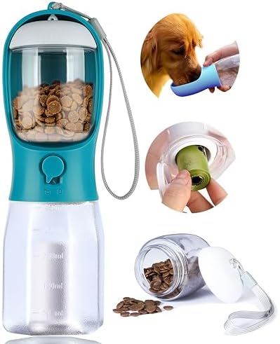 Dog Water Bottle with Food Container, Portable Pet Dog Water Dispenser for Outdoor Walking,Hiking,Travel,Puppy Essentials,Puppy Supplies,Replaceable Waste Bags by AVELORA