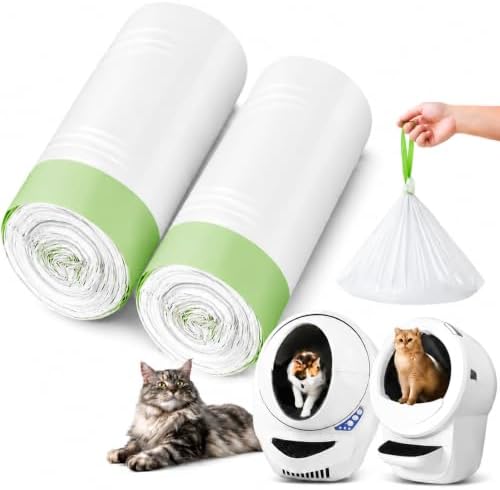 60 Pack Litter Box Robot 3 4 and 5 Waste Bags,1.5 Mils Thick Drawstrings Self Cleaning Cat Litter Box Robot Waste Liner Bags Replacement,Compatible with Automatic Self-Cleaning Robot by JUKAMO
