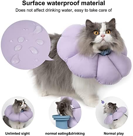 Cat Cone Collar,Cute Waterproof Cat Recovery Collar,Anti-Bite Lick Wound Healing Safety Elizabethan e Collar for Cats,Purple Flower All-Season Style… - Image 2
