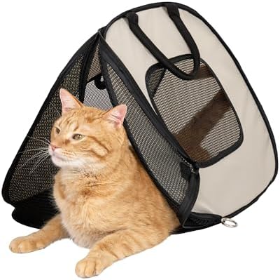 SportPet Designs Pop Open Cat Carrier, Soft-Sided Collapsible Travel Carrier for Cats up to 15 lbs, Lightweight Portable Design with Mesh Ventilation & Secure Zippers, Tan - Image 4
