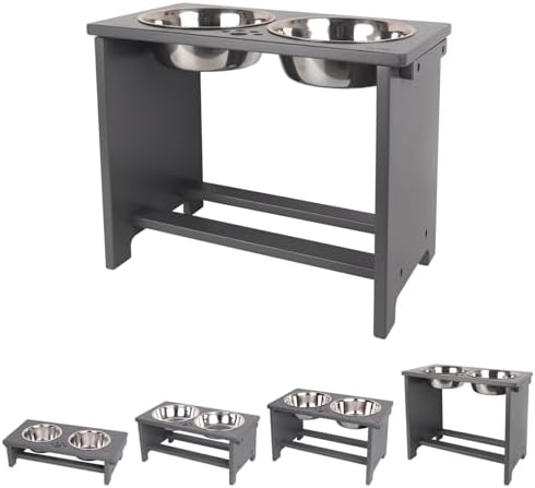 HTB Elevated Dog Bowl Stand with 2 Stainless Steel Bowls-14 H X-Large Grey by HTB