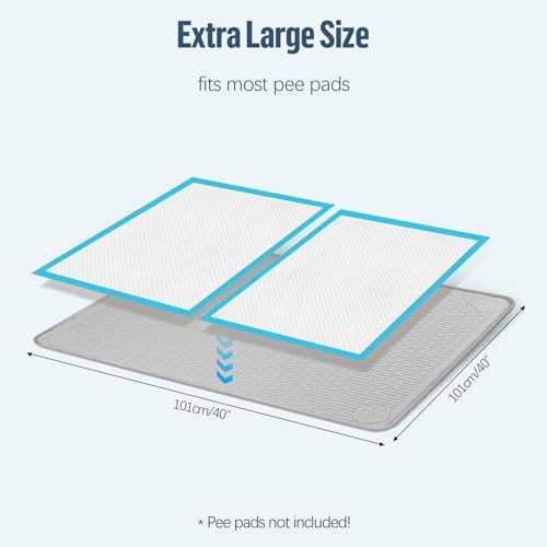 Pee Pad Holder for Dogs 40''x40'' Silicone Puppy Pee Pad Tray, Light Grey - Image 2