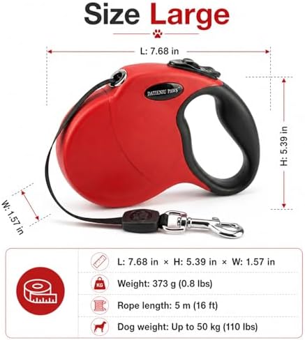 Retractable Dog Leash Hands-Free Adjustable Length 16ft with Safety Lock Durable Nylon Belt for Small Medium Large Dogs Easy Walk Training Portable Dog Leash Red L - Image 5