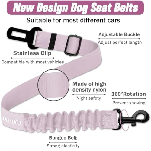 COOYOO Dog Seat Belt,Retractable Dog Car Harness Seat Belt for Car Adjustable Nylon Pet Safety Seat Belts Heavy Duty & Elastic Bungee Buffer - Image 3