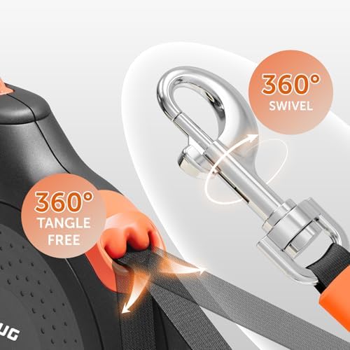 TUG 360° Tangle-Free Retractable Dog Leash | 16 ft Strong Nylon Tape (Medium, Black/Orange) - Image 4