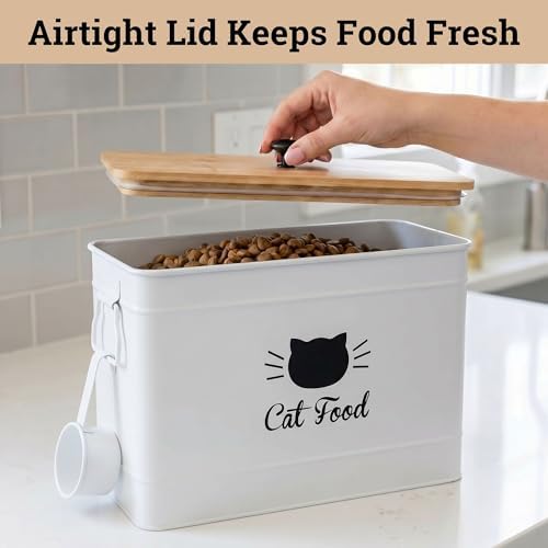 Metal Cat Food Container with Scoop, 15lb (50 Cup) w/ Airtight Bamboo Lid - Image 4