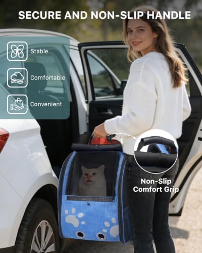Cat Backpack Carrier with Comfort Handle, Ventilated Cat Backpack - Image 6