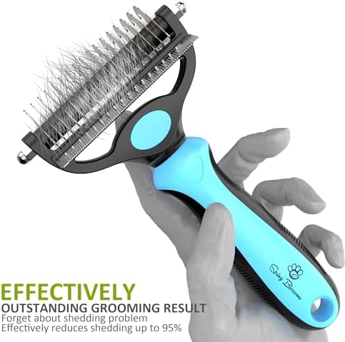 Spring Blossoms-2 in 1 Professional Grooming Rake for Cats & Dogs-Dematting Comb for Easy Mats & Tangles Removing,Pet Brush Safe No More Nasty Shedding and Flying Hair (Blue) - Image 2