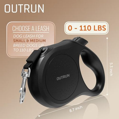 OUTRUN Retractable Dog Leash 26 FT Tape up, to 110 lb, No Tangle, Black - Image 3