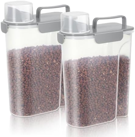 LEAWALK 5Lbs Airtight Cat Dog Food Storage Container With Upgraded Large Nozzle, BPA-Free Pet Food Storage Containers For Rice, Grain, Pet Food, Flour Dog Treat Storage-2Pack Grey by LEAWALK