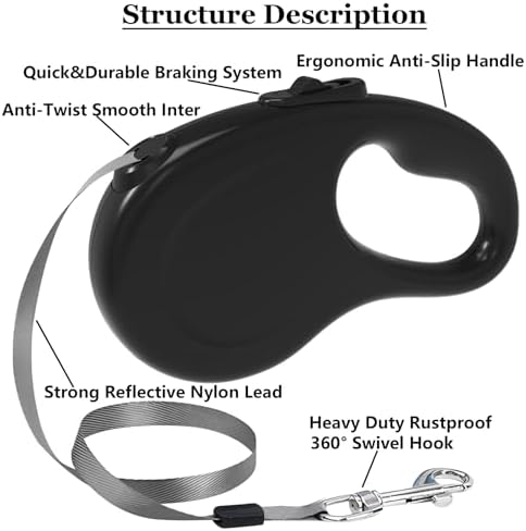 Retractable Dog Leash for Small Medium Dogs, 16Ft/5M, Black - Image 3