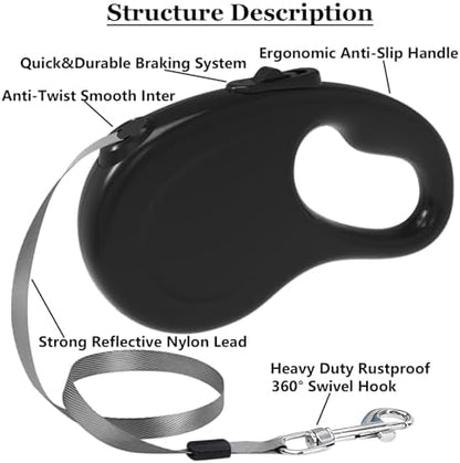 Retractable Dog Leash for Small Medium Dogs, 16Ft/5M, Black - Image 3