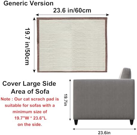 Cat Scratch Furniture Protector with Natural Sisal for Protecting Couch Sofa Chair Furniture,Couch Protector from Cat Claws 23.6L''*19.7W'' (Brown, Left Handed) - Image 3