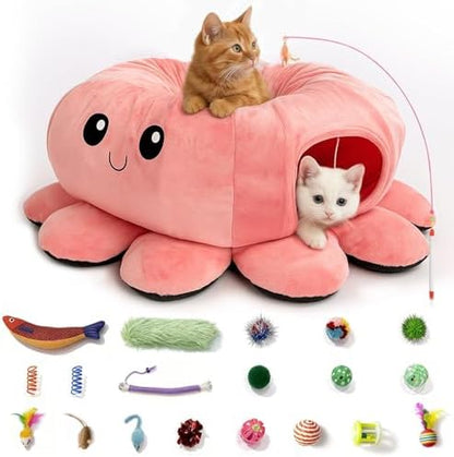Cat Tunnel Bed with 20 Cat Toys, Kitten Toys for Indoor Kittens,Pink by FortheHeartbeatinYourLap
