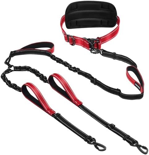 Hands Free Leash for 2 Large Dogs, No Tangle Waist Walking Bungee Leash, 6-8 FT Double Dog Leashes(50-150 lbs) by PawistaPal