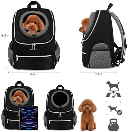 BAGLHER Dog Carrier Backpack for Small Dogs - Front Breathable Pet Backpack with Safety Buckle, Adjustable Hands-Free Design for Hiking, Cycling, Camping & Outdoor Use - Black, Size M (5-9 lbs) - Image 2