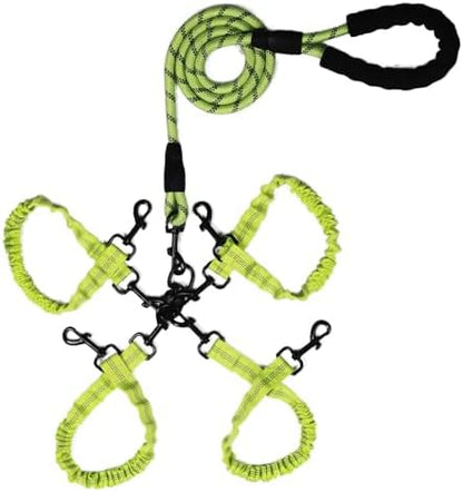 Dog Double Leashes,Rope Bungee Four Leash with Padded Handle Removable for 4 Dogs,Tangle-Free, Padded Handles, 360° Swivel Control (Green, 4 Way) by Y-ANNJYA