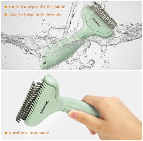 Undercoat Rake & Self-Cleaning Deshedding Brush, Green - Image 4