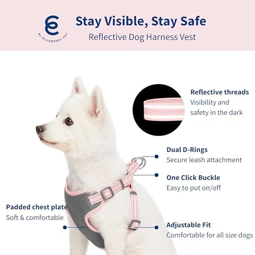 Blueberry Pet Pastel Colored Reflective Dog Harness with Seatbelt Clip – Adjustable No-Pull Pet Vest for Walking and Car Safety, Large Size in Baby Pink - Image 3