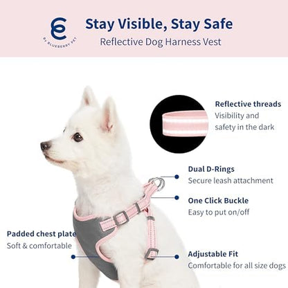 Blueberry Pet Pastel Colored Reflective Dog Harness with Seatbelt Clip – Adjustable No-Pull Pet Vest for Walking and Car Safety, Large Size in Baby Pink - Image 3