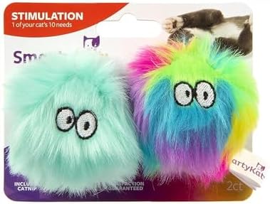 SmartyKat (2 Count) Fuzzy Friends Plush Catnip Ball Cat Toys - Rainbow/Turquoise, 2 Count by SmartyKat
