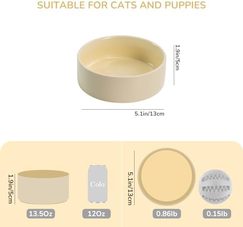 SPUNKYJUNKY 13.5OZ Ceramic Dog and Cat Bowl, Modern Cute Weighted Food Water Bowl for Replacement Beige (1 Pack) - Image 2