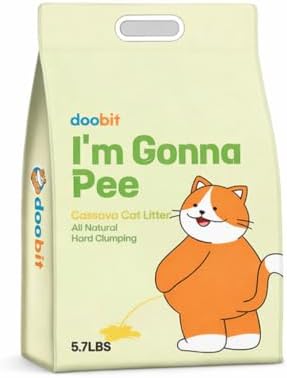 100% Cassava Cat Litter, Natural Clumping Litter, Dust-Free, Super Clumping, Soft Texture, Mixable with Crystal cat Litter,I'm Gonna Pee(5.7lb x 1pack) by DOOBIT