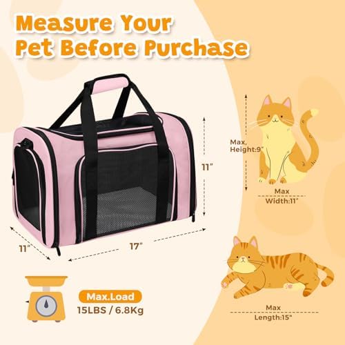 Cat Carrier Soft Up to 16 Lbs, Breathable Pet Travel Bag with Steel Frame - Image 2