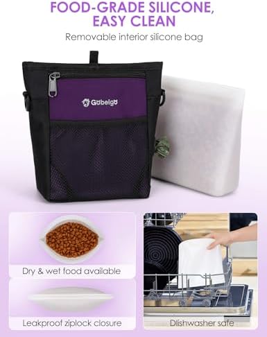 Gobeigo 4 Cup Dog Treat Pouch with Silicone Insert Bag& Clicker(Purple) - Image 2