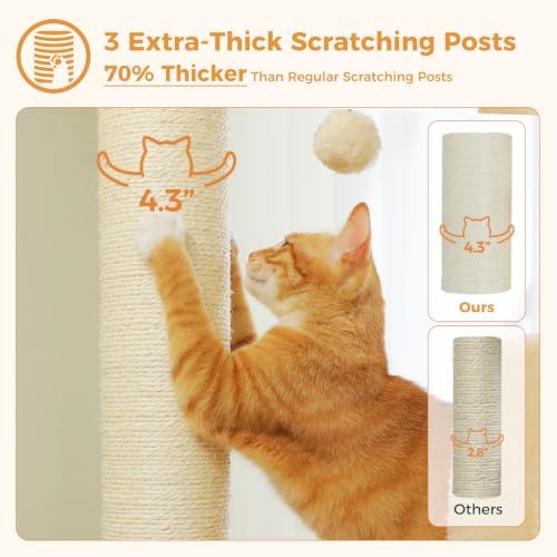 PAWZ Road Large Cat Tree, 45" Heavy Duty Cat Tower with Dual Condos, Beige - Image 3
