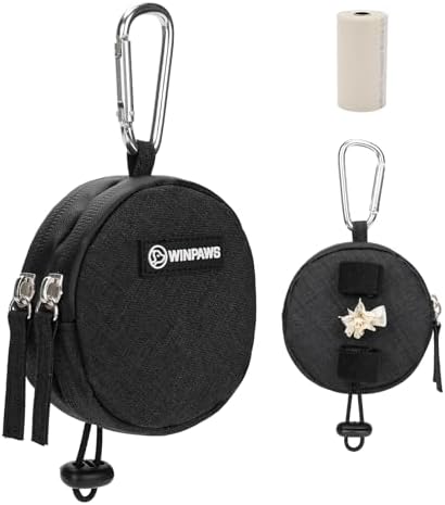 Dog Poop Bag Holder for Leashes- Dog Treat Pouch with Waterproof Zipper,Puppy Training Small Bag with Carabiner & Bungee Toggle,Two Pockets for Dry or Wet Treats-Pet Travel Walking Essentials (Black) by Unknown