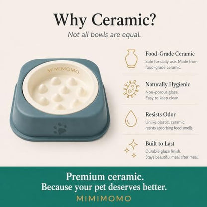 Ceramic Dog Slow Feeder Bowl for Dogs and Cats, Sage Blue - Image 5