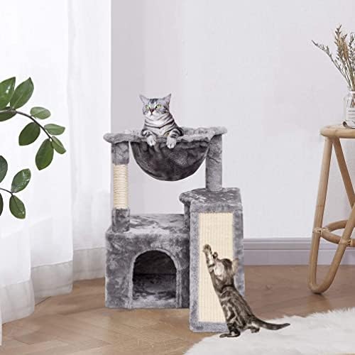 SYANDLVY Cat Tree for Indoor Cats Large Adult, Modern Activity Tower with Scratching Posts & Board, Condo with Plush Perch, Climbing Stand with Cradle & Hanging Ball for Play, Light Grey - Image 4