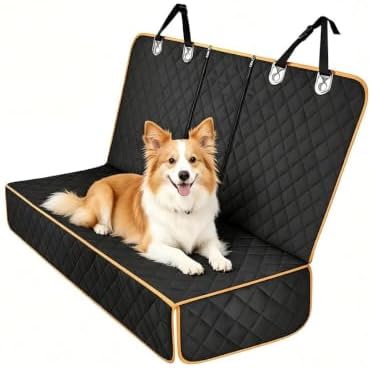 Dog Car Seat Cover for Back Seat, Waterproof Non-Slip Automotive Pet Bench Seat Pad Cover, Soft Vehicle Dog Middle Armrest Pet Backseat Bed Mat Protector, Universal Fit (Black/Orange) by Guilcam