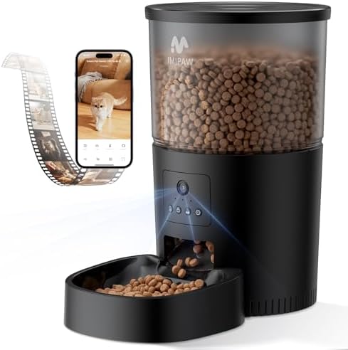 IMIPAW Automatic Cat Feeder with Camera - AI Pet Recognition & Recording, Night Vision, 5G WiFi APP Remote Control, Two-Way Audio & Desiccant Bag, Timed Programmable Food Dispenser for Small Pets by IMIPAW