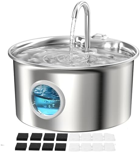 Pet Water Fountain Stainless Steel: 8 Filters + 8 Sponges Cat Fountains by ATMZIQXR