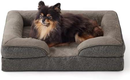 Made4pet Dog Bed Orthopedic Dog Sofa for Large Dogs,Supportive Foam Pet Cushions Bed with Washable Removable Cover, Egg-Crate Foam, Waterproof Lining Bottom, Brown, 24 * 18 * 6 Inch by Made4Pets