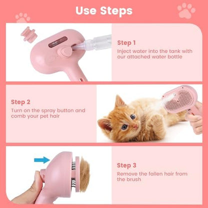 Steam Brush for Shedding Pets - Self-Cleaning Grooming Comb with Water Tank for Long & Short Haired Cats and Dogs (Pink) - Image 6