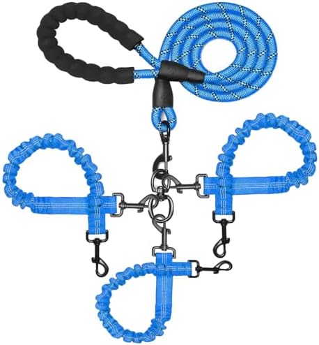 3 Dog Leash No Tangle, Heavy Duty Multiple Dog Lead Shock Absorbing Bungee with Padded Handle Removable Pet Traction Walking Rope for Medium Large Dogs (25-180 Lbs) by NEOGULY