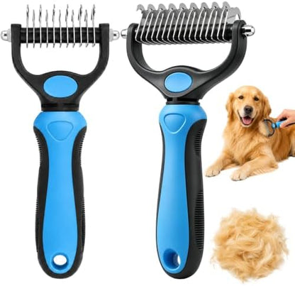 2PCS Pet Grooming Combo - Blue Deshedding Brush with Metal Comb for Detangling and Dematting Long, Matted Fur on Cats and Dogs (2PCS-Blue) by Unknown