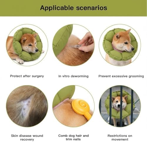 H HIDREAM Soft Dog Cones for Medium Dogs,Cute Adjustable Cone for Dogs to Stop Licking,Dog Recovery Collars & Cones that can Protect Head and Foot Wounds，Green Flower All-Season Style - Image 5