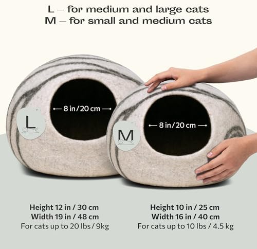 MEOWFIA Cat Cave - Merino Wool Bed for Indoor Cats (Light Gray, Medium) - Image 2