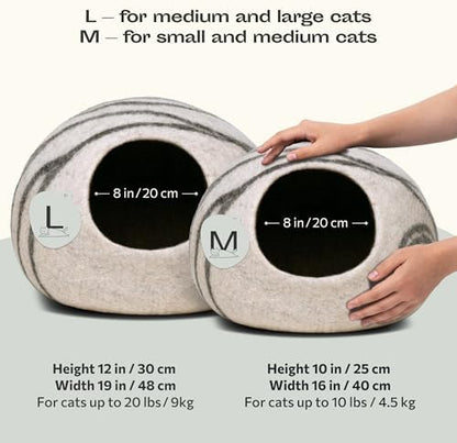 MEOWFIA Cat Cave - Merino Wool Bed for Indoor Cats (Light Gray, Medium) - Image 2