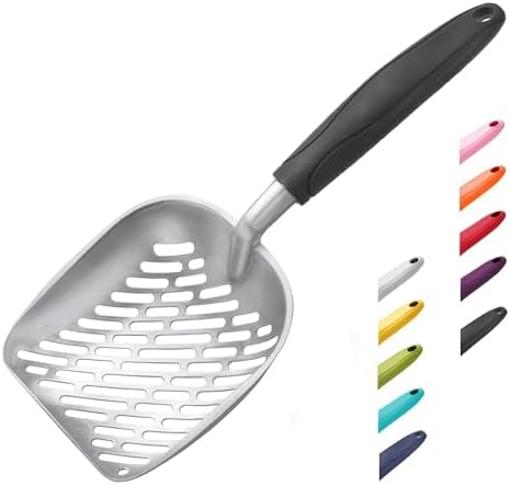 WePet Cat Litter Scoop, Aluminum Alloy Sifter, Kitty Metal Scooper, Deep Shovel with Diagonal Sifting Hole, Long Handle, Kitten Poop Lifter for Litter Box, Medium Size, Black Handle by WePet