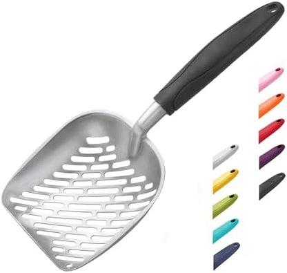 WePet Cat Litter Scoop, Aluminum Alloy Sifter, Kitty Metal Scooper, Deep Shovel with Diagonal Sifting Hole, Long Handle, Kitten Poop Lifter for Litter Box, Medium Size, Black Handle by WePet