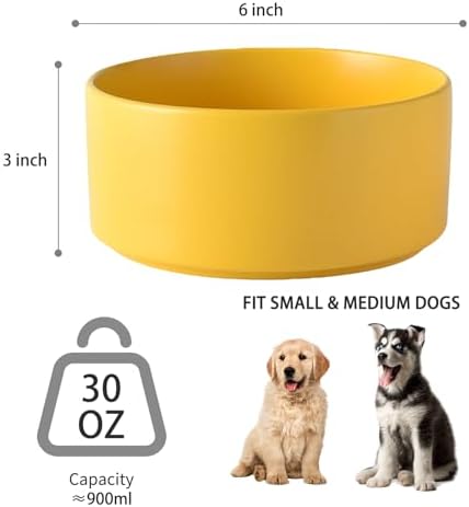 6'' Ceramic Dog Bowl - 30Oz Classic Dogs Food & Water Bowl for Small and Medium Breed Dogs, Heavy Duty Non-Slip Dog Dishes, Food Grade Stoneware Pet Bowl, Dishwasher & Microwave Safe, Yellow - Image 3