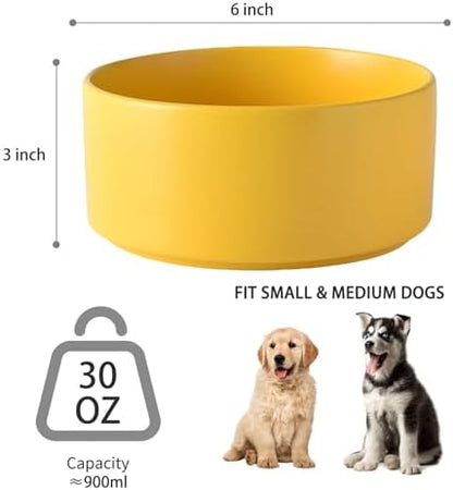 6'' Ceramic Dog Bowl - 30Oz Classic Dogs Food & Water Bowl for Small and Medium Breed Dogs, Heavy Duty Non-Slip Dog Dishes, Food Grade Stoneware Pet Bowl, Dishwasher & Microwave Safe, Yellow - Image 3