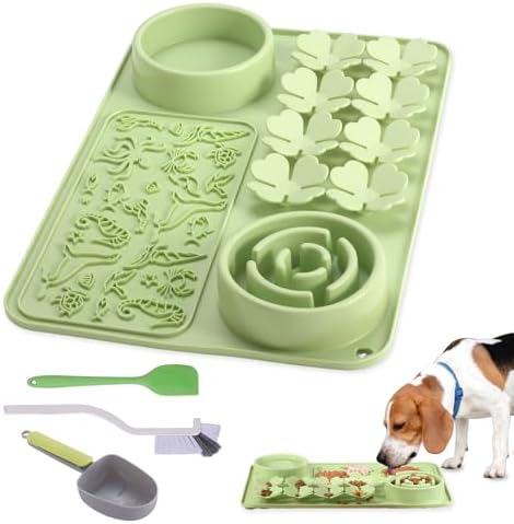 Silicone Lick Mat for Dogs & Cats – Slow Feeder Dog Bowl, Non-Slip Licking Mat for Large & Small Breeds, Puzzle Feeder & Snuffle Mat for Fast Eaters, Interactive Pet Food Mat with Measuring Spoon by Unknown